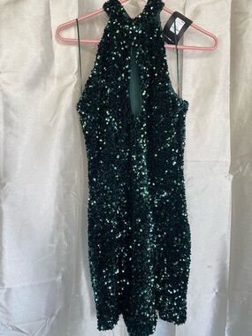 Fashion Nova Emerald Green One-Shoulder Sequin Dress